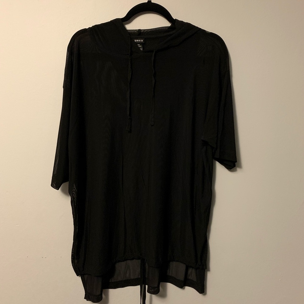 Torrid Black Short Sleeve Hooded Mesh Top OX